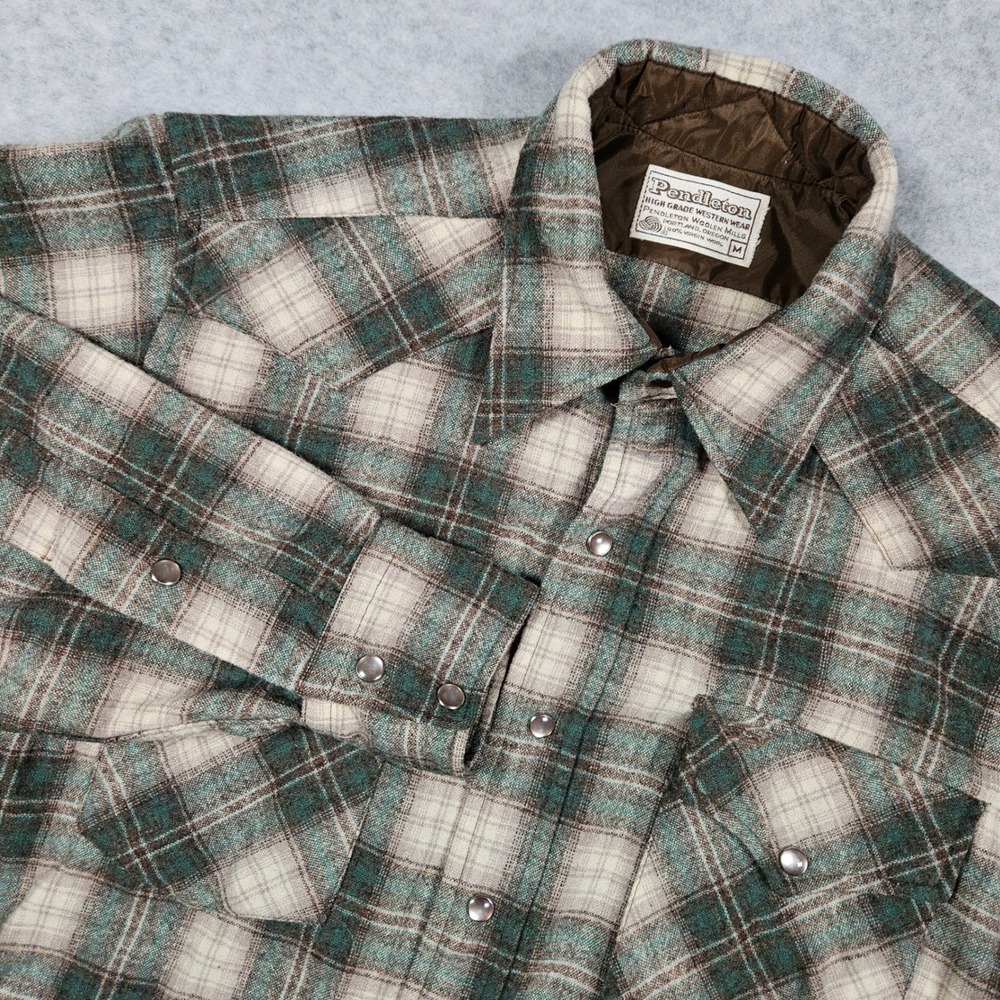 Vintage Pendleton Men's Medium Plaid Western Pearl Snap Wool Shirt Flannel 70's